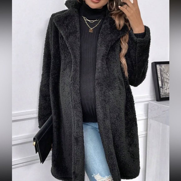 Maternity Black Loose Fit open Front Jacket Coat - Picture 5 of 6